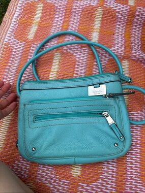 Tignanello Aqua Blue Pebbled Leather Crossbody